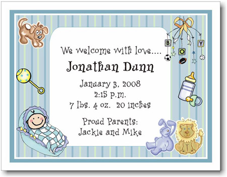 Pen At Hand Stick Figures Birth Announcements - Stripe - Boy